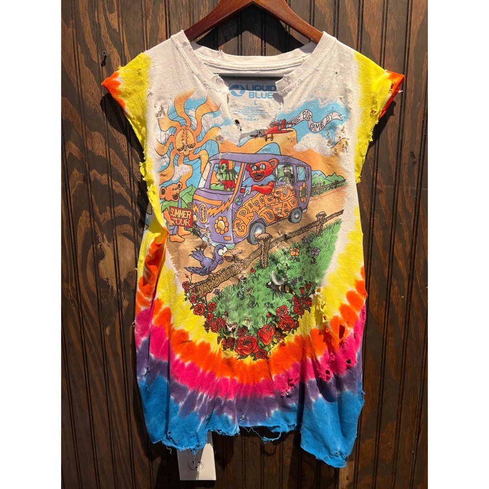 Liquid Blue Grateful Dead Tie Dye Distressed Sleeveless Shirt Large 22x30